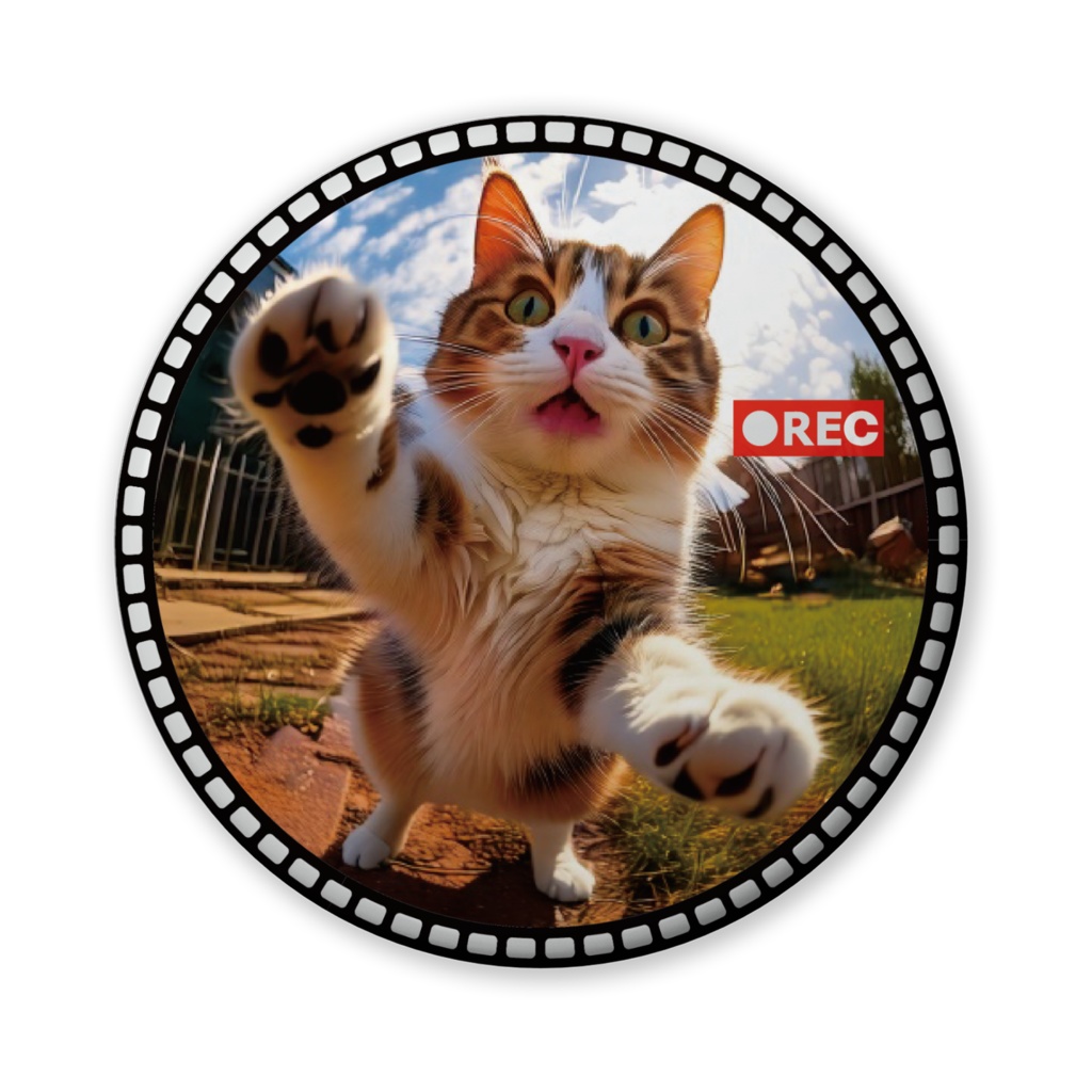 なるわん座招福缶バッジ（バリュー）ただいま！三毛猫録画中！８カメ