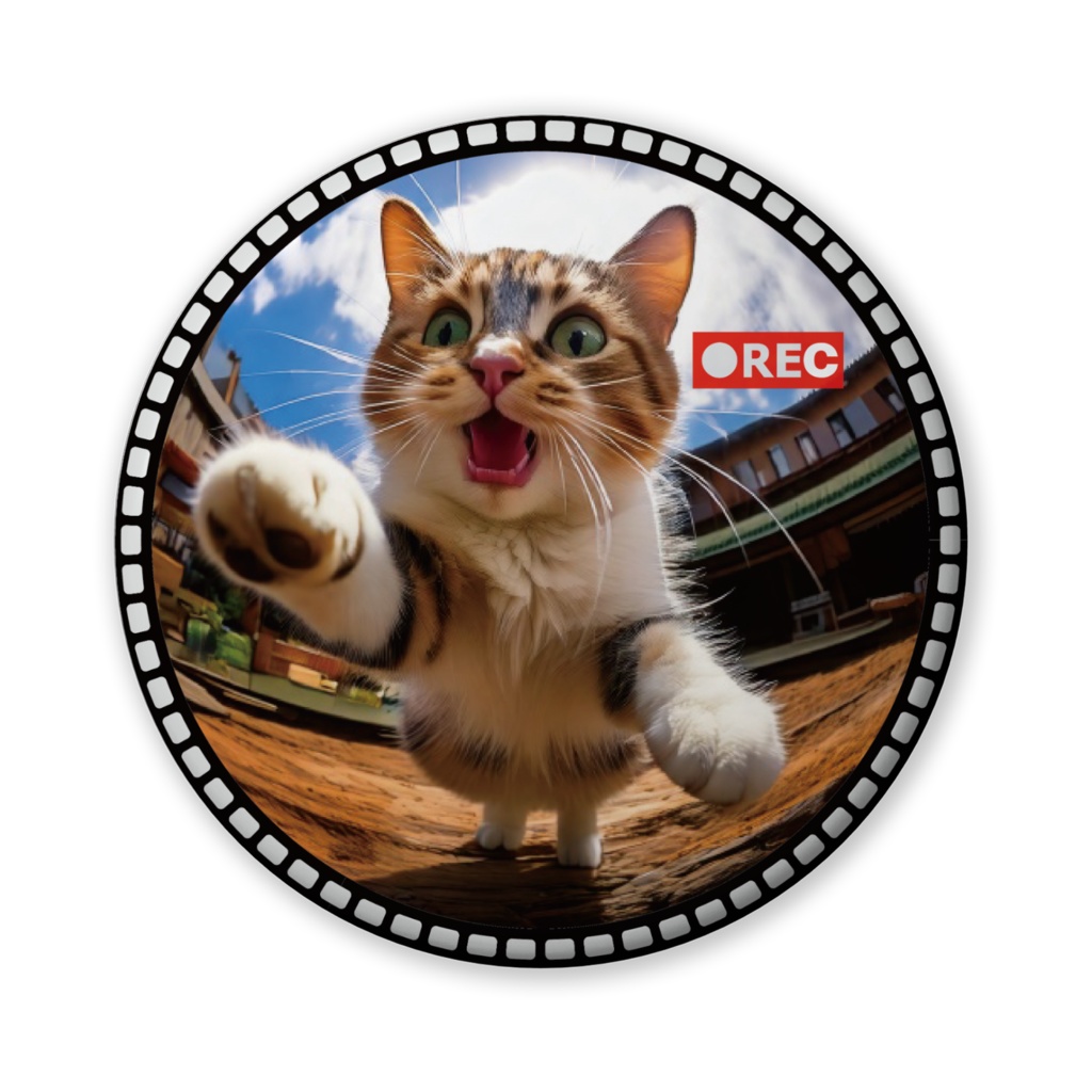 なるわん座招福缶バッジ（バリュー）ただいま！三毛猫録画中！３カメ