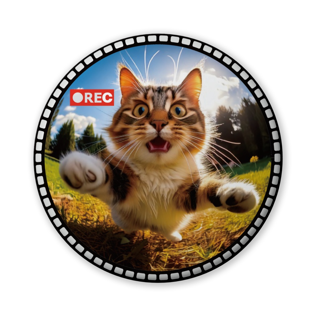 なるわん座招福缶バッジ（バリュー）ただいま！三毛猫録画中！２カメ