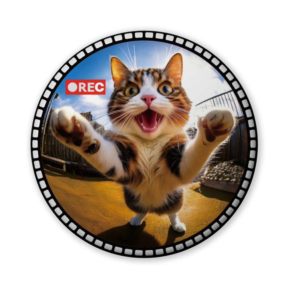 なるわん座招福缶バッジ（バリュー）ただいま！三毛猫録画中！１カメ