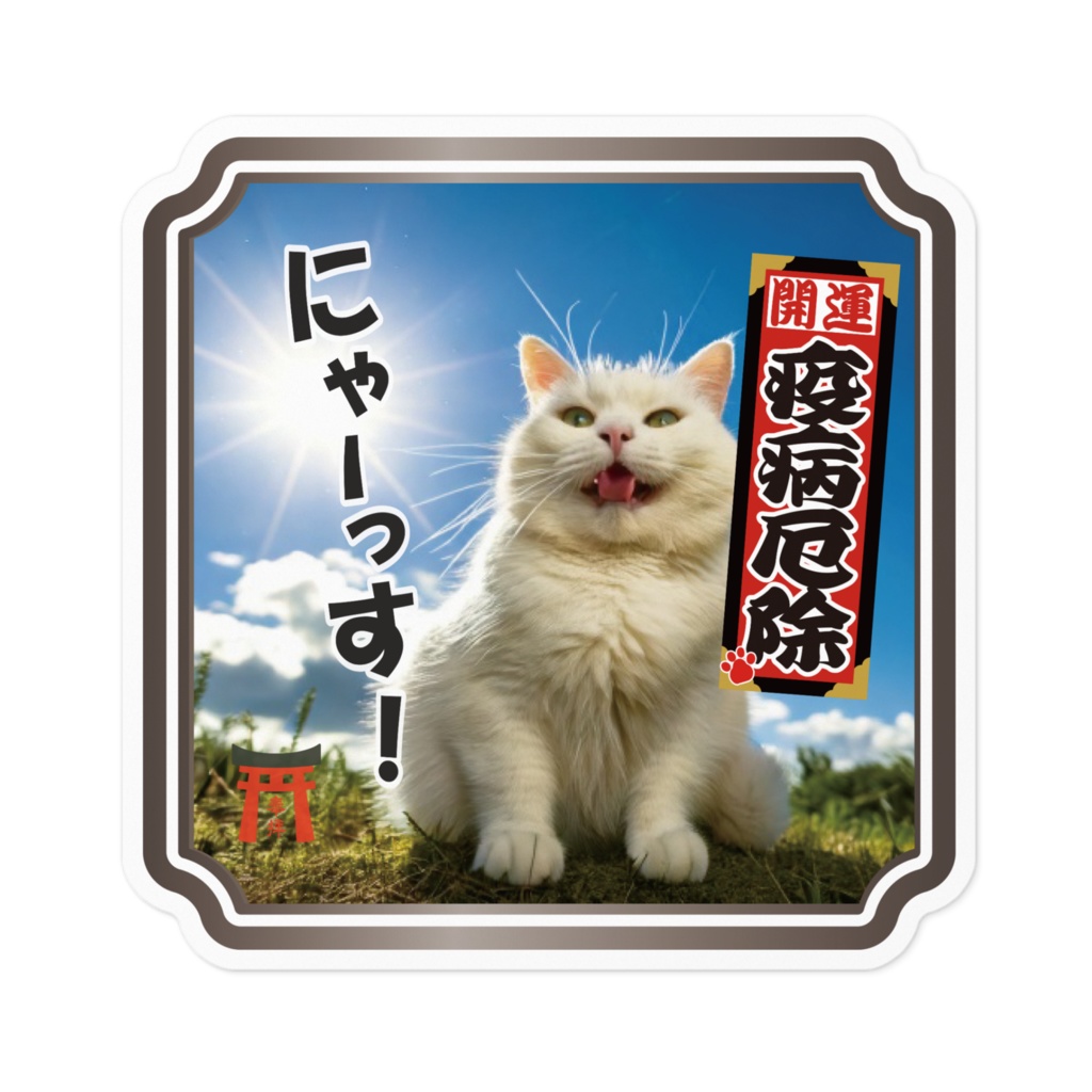 なるわん座限定ステッカー・ねこと千社札(疫病厄除)