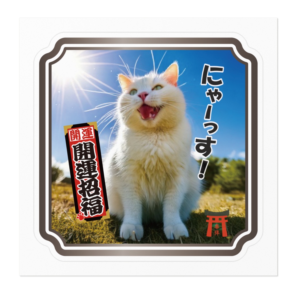 なるわん座限定ステッカー・ねこと千社札(開運招福)