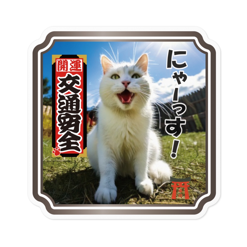 なるわん座限定ステッカー・ねこと千社札（交通安全）