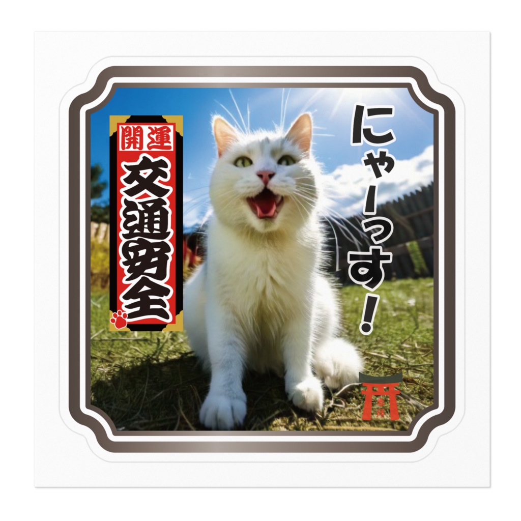なるわん座限定ステッカー・ねこと千社札(交通安全)