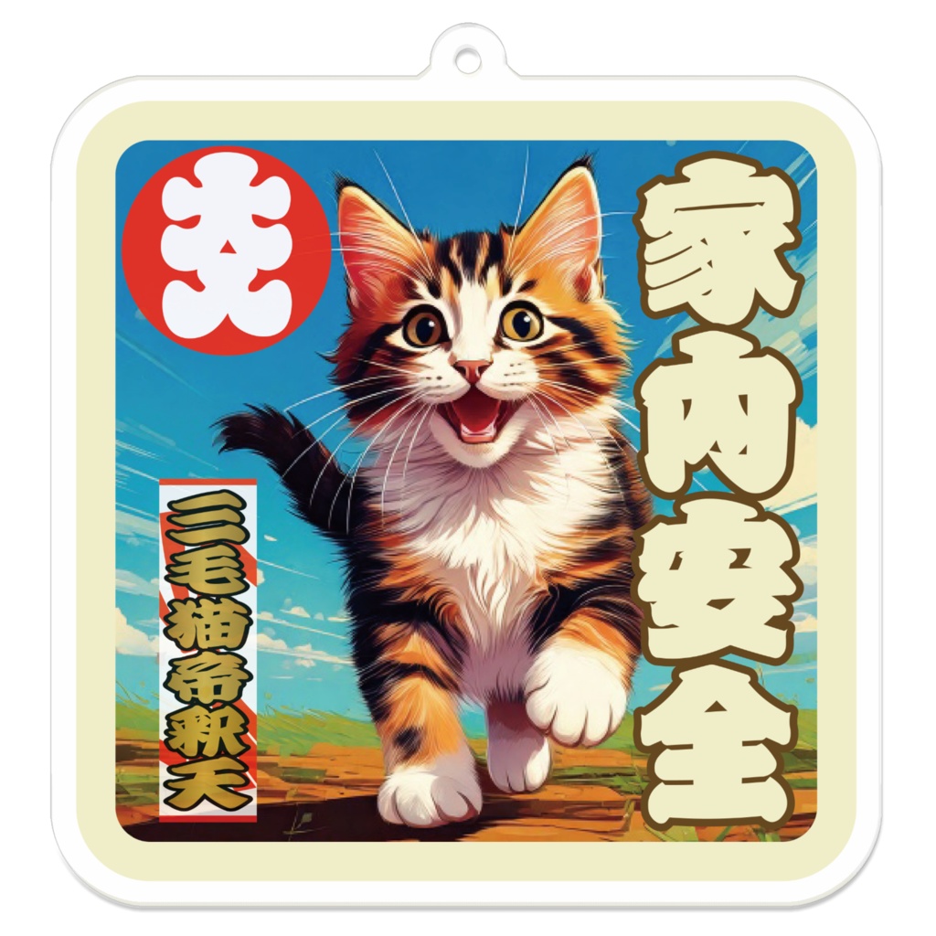 なるわん座招福アクリルキーホルダー・三毛猫帝釈天（家内安全）