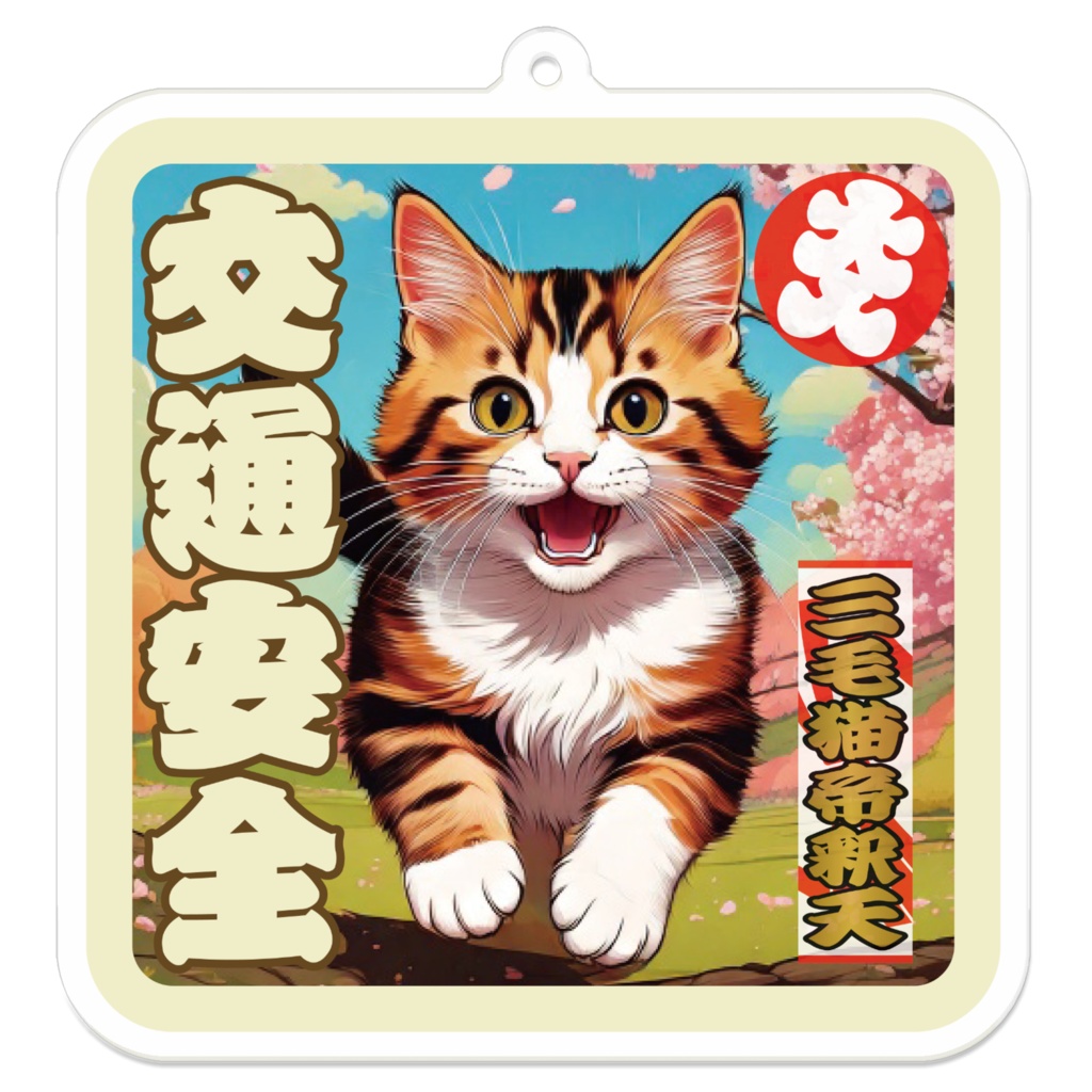 なるわん座招福アクリルキーホルダー・三毛猫帝釈天(交通安全)