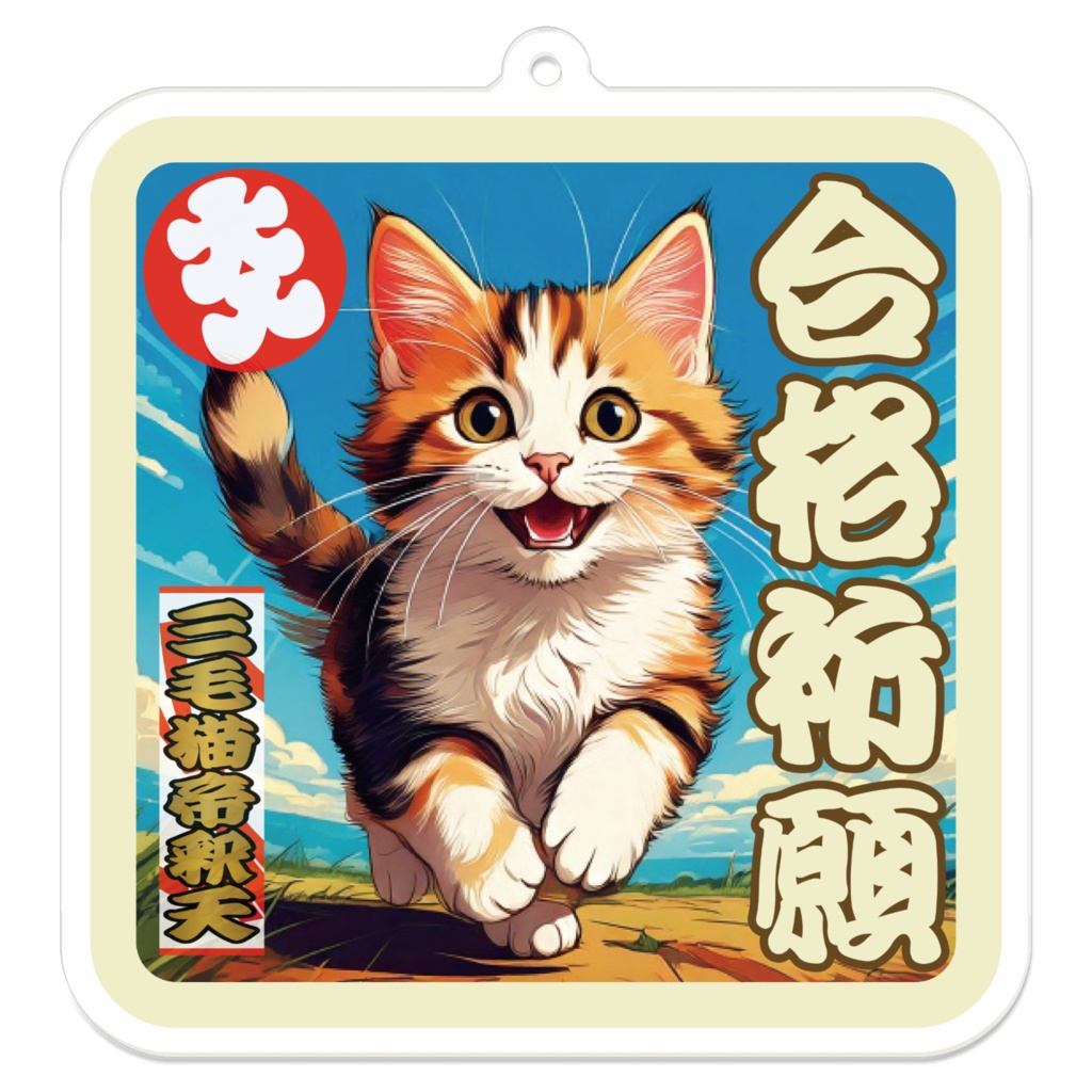 なるわん座招福アクリルキーホルダー・三毛猫帝釈天(合格祈願)