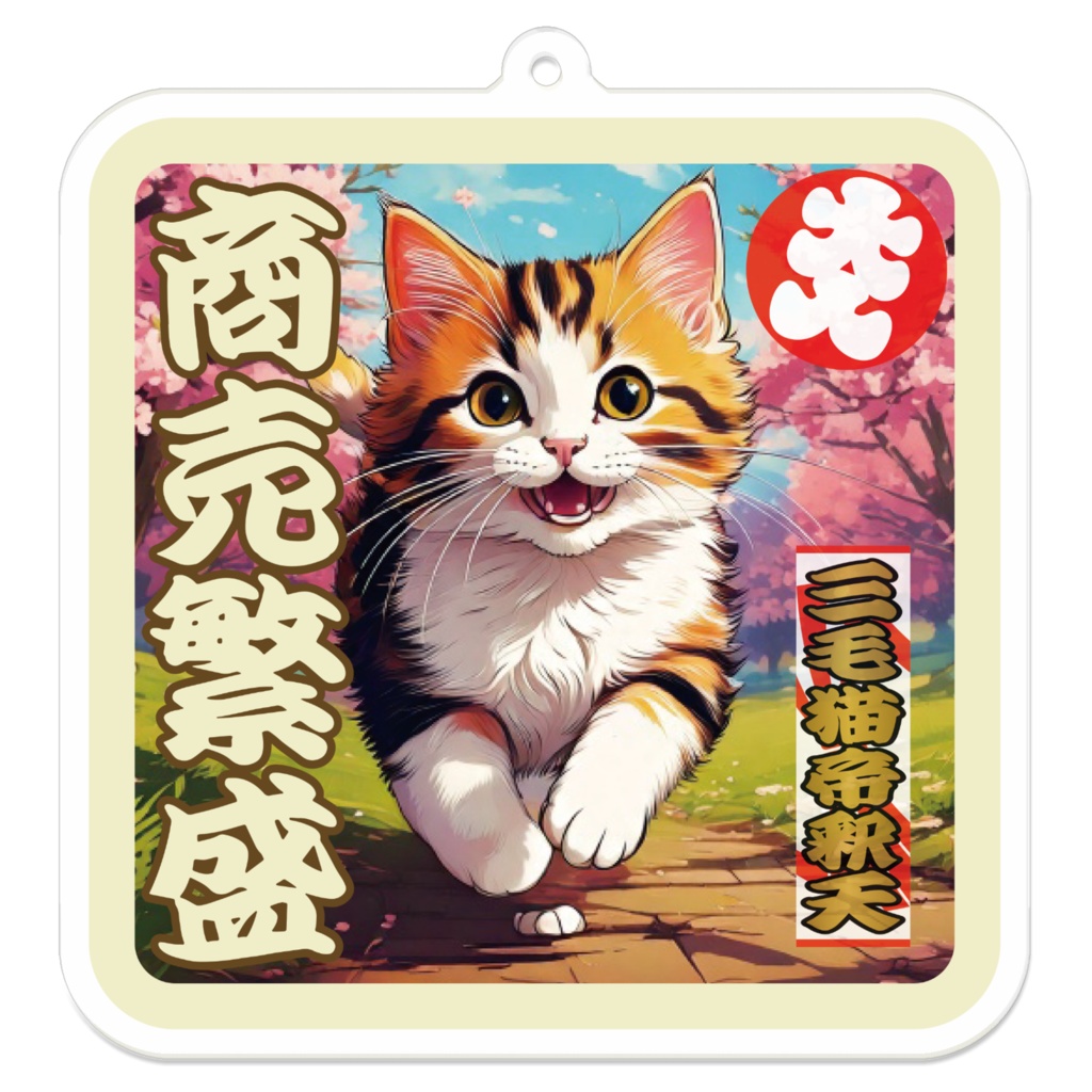 なるわん座招福アクリルキーホルダー・三毛猫帝釈天(商売繫盛)