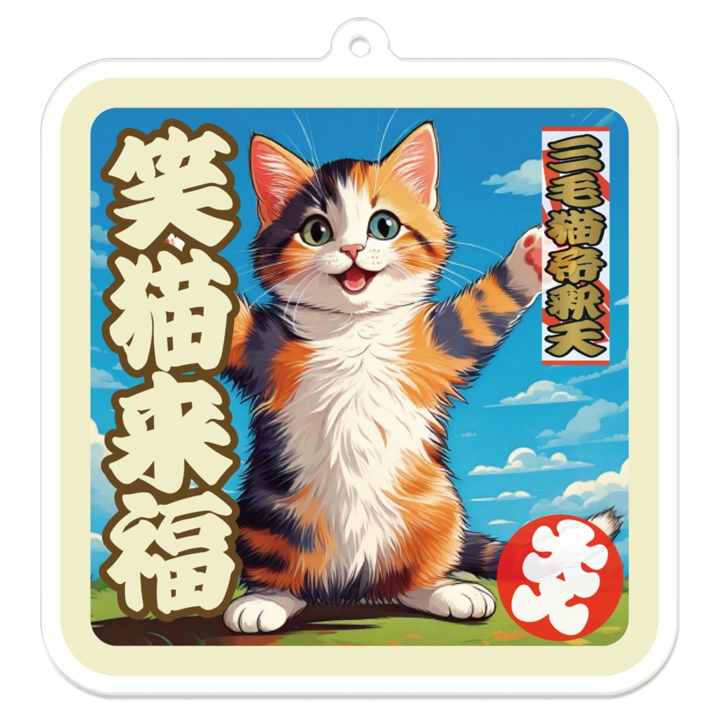 なるわん座招福アクリルキーホルダー・三毛猫帝釈天(笑猫来福)