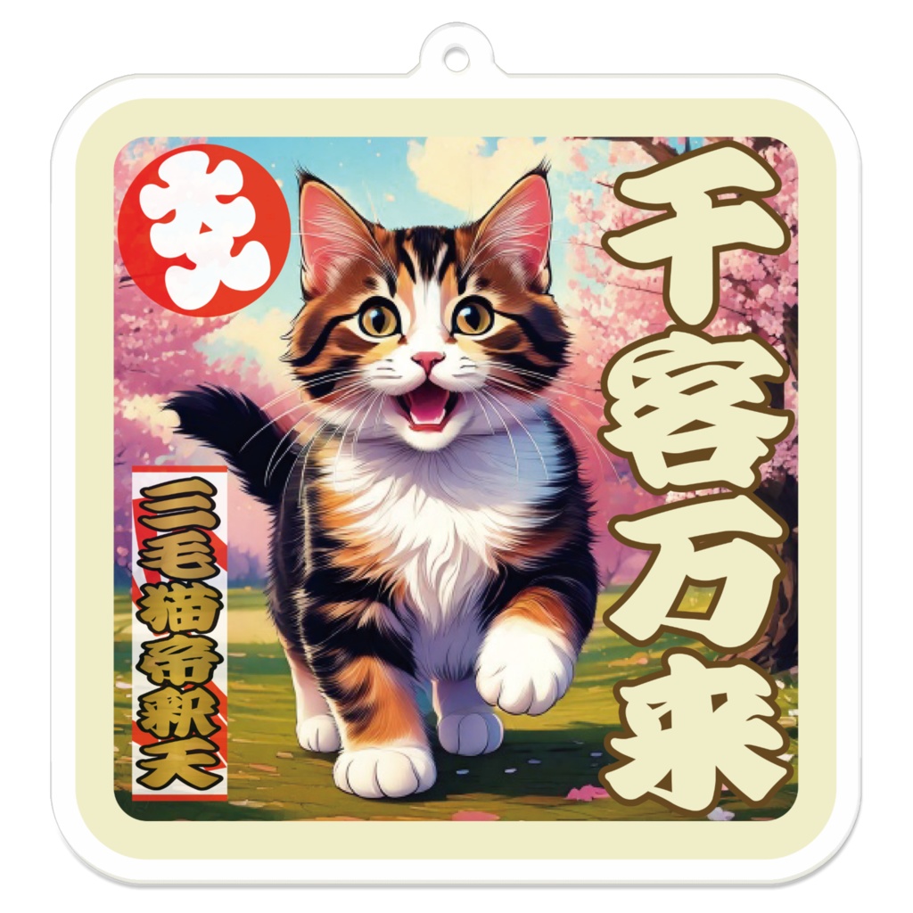なるわん座招福アクリルキーホルダー・三毛猫帝釈天(千客万来)