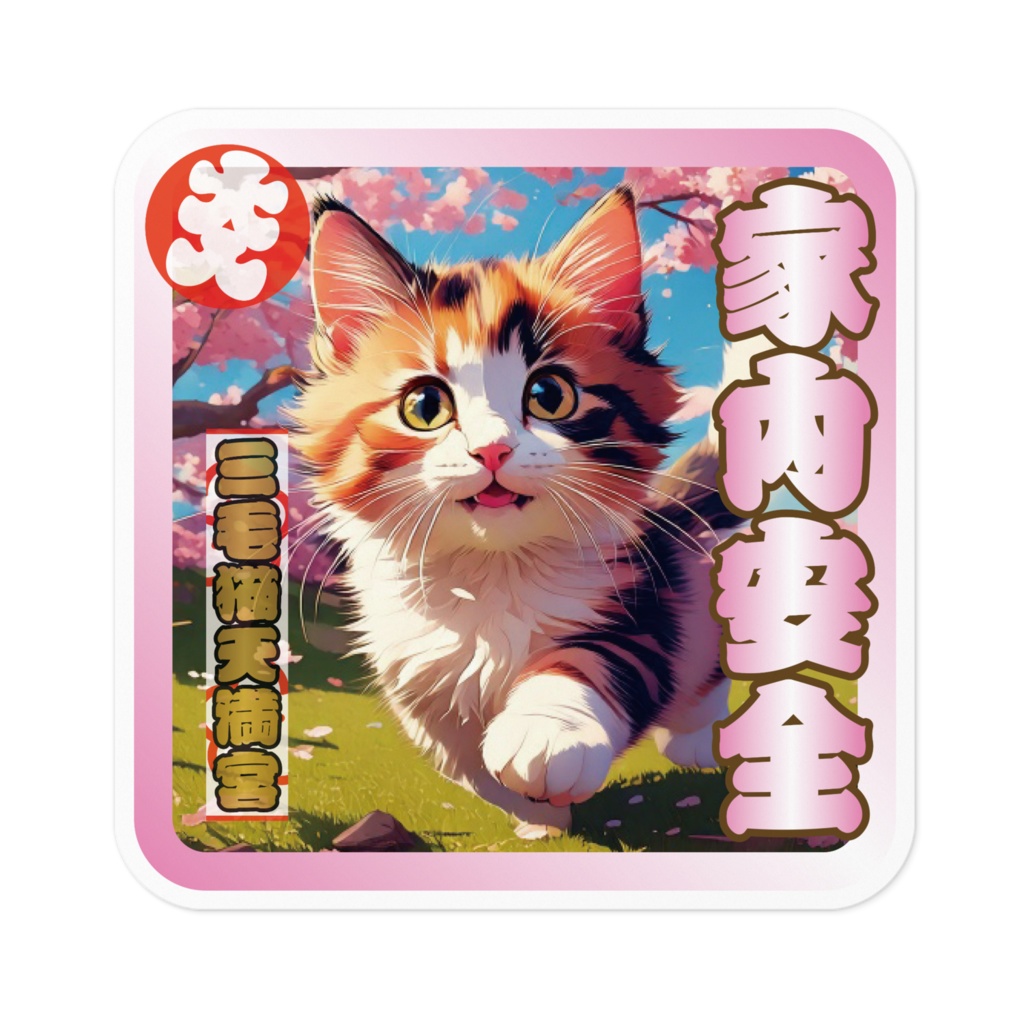 ※なるわん座招福ステッカー三毛猫天満宮お守り(家内安全)
