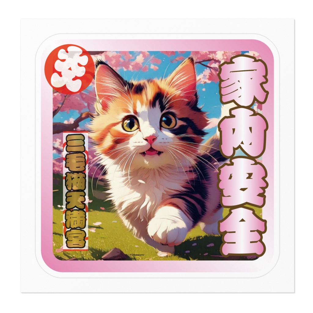 ※なるわん座招福ステッカー三毛猫天満宮お守り(家内安全)