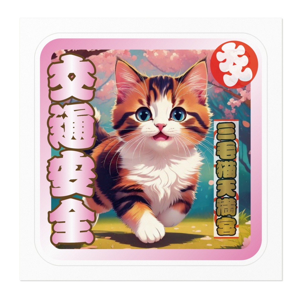 ※なるわん座招福ステッカー三毛猫天満宮お守り(交通安全)