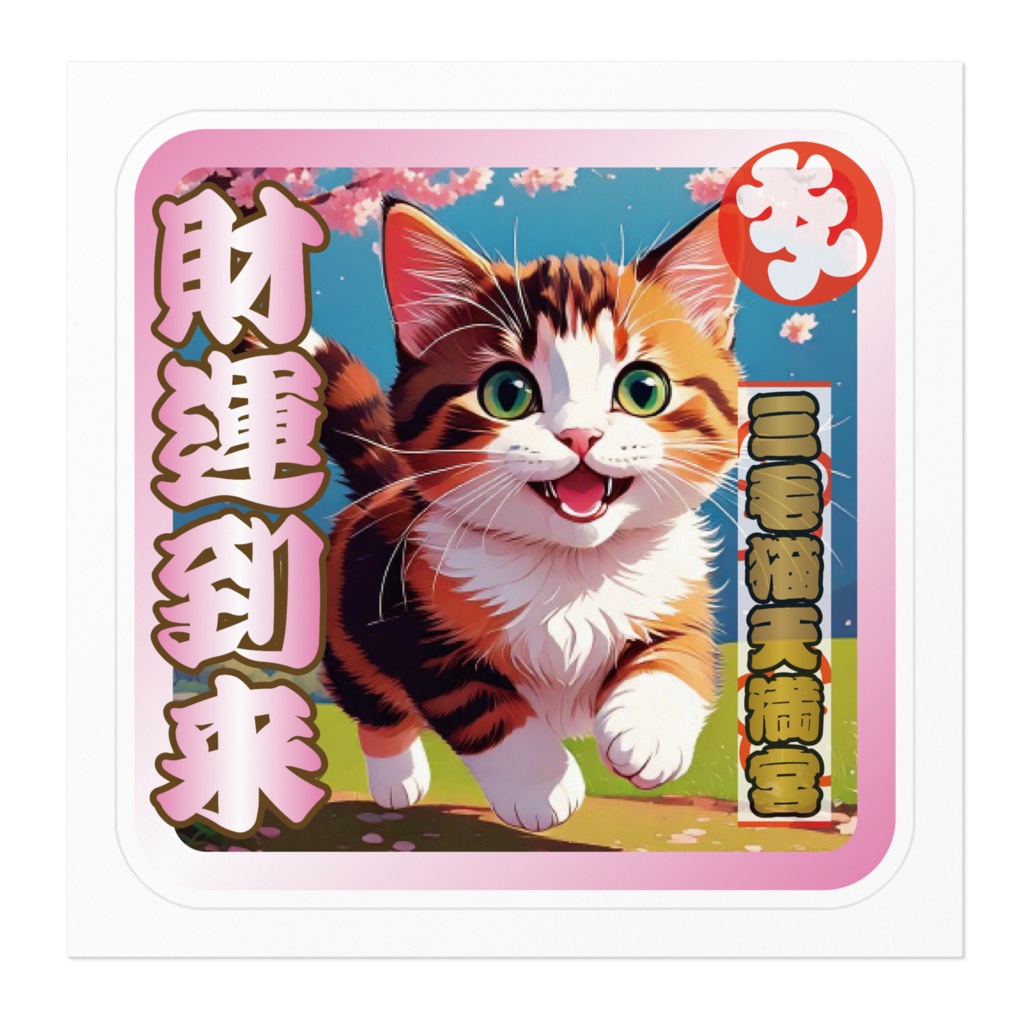 ※なるわん座招福ステッカー三毛猫天満宮お守り(財運到来)