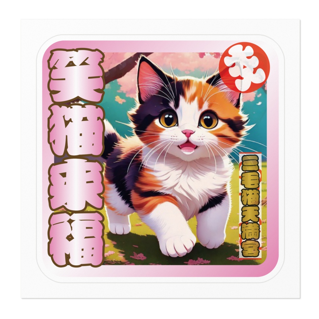 ※なるわん座招福ステッカー三毛猫天満宮お守り(笑猫来福)