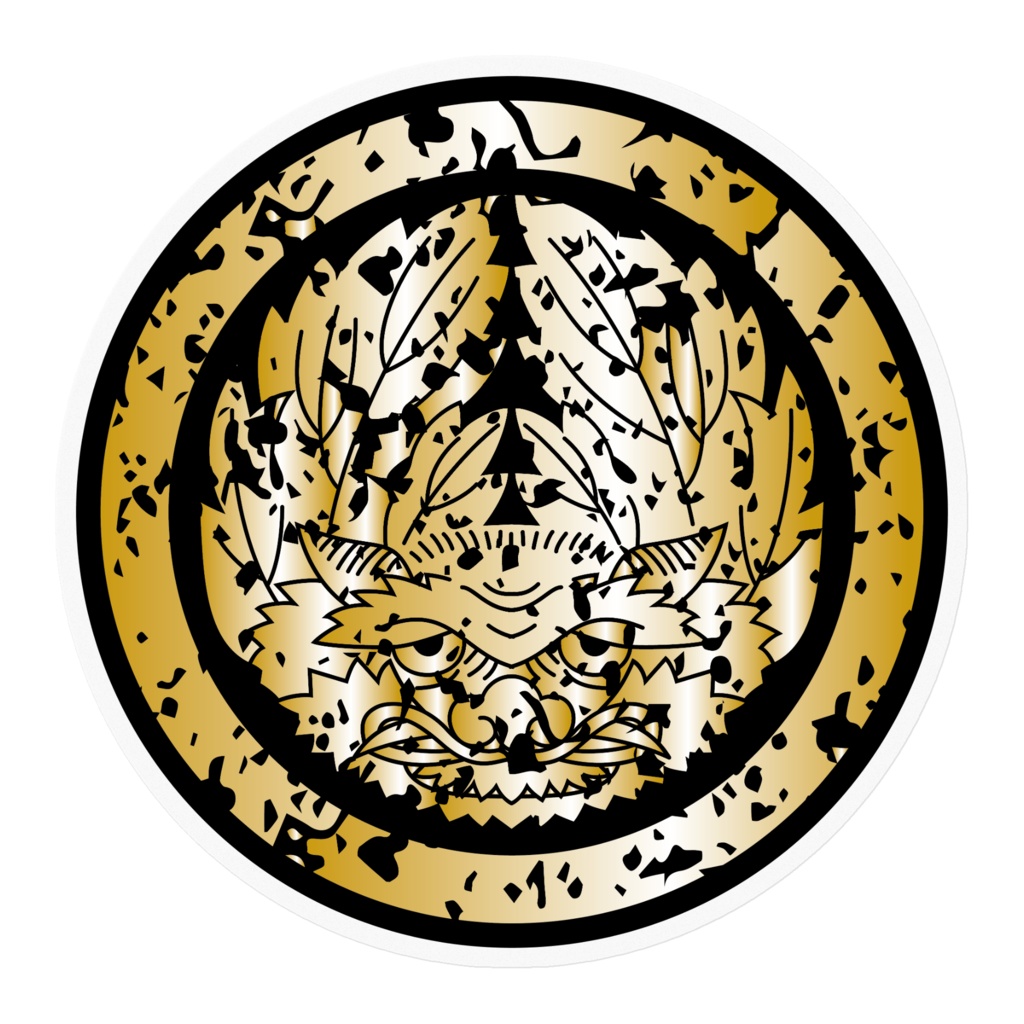 なるわん座招福家紋ステッカー・鬼牡丹