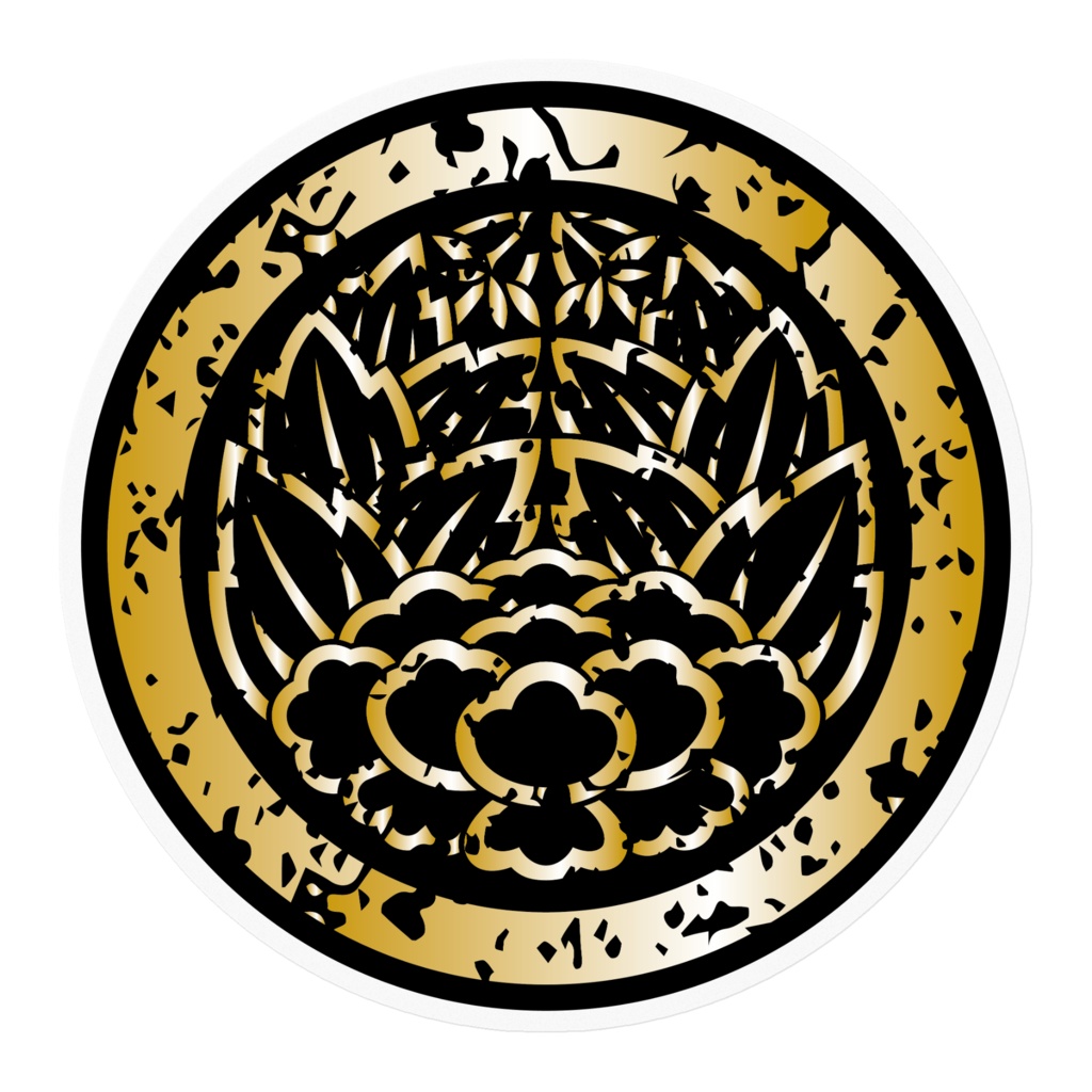 なるわん座招福家紋ステッカー・総陰杏葉牡丹