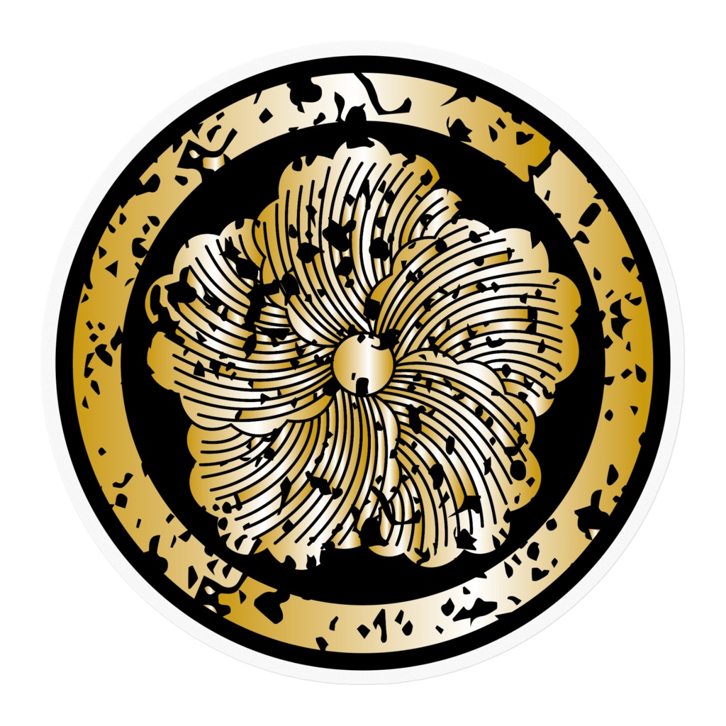 なるわん座招福家紋ステッカー・捻ジ牡丹