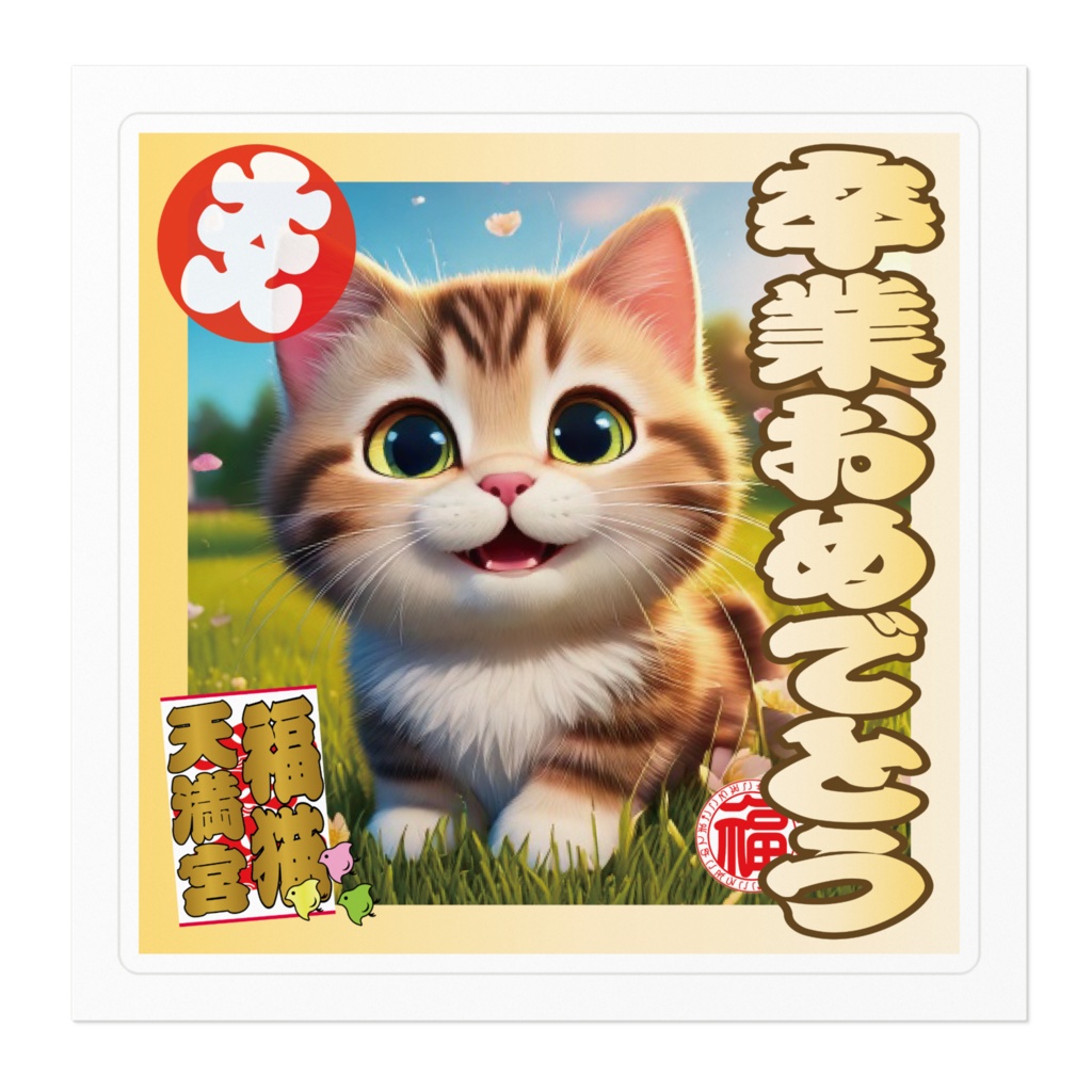 なるわん座招福ステッカー卒業おめでとう(猫)9