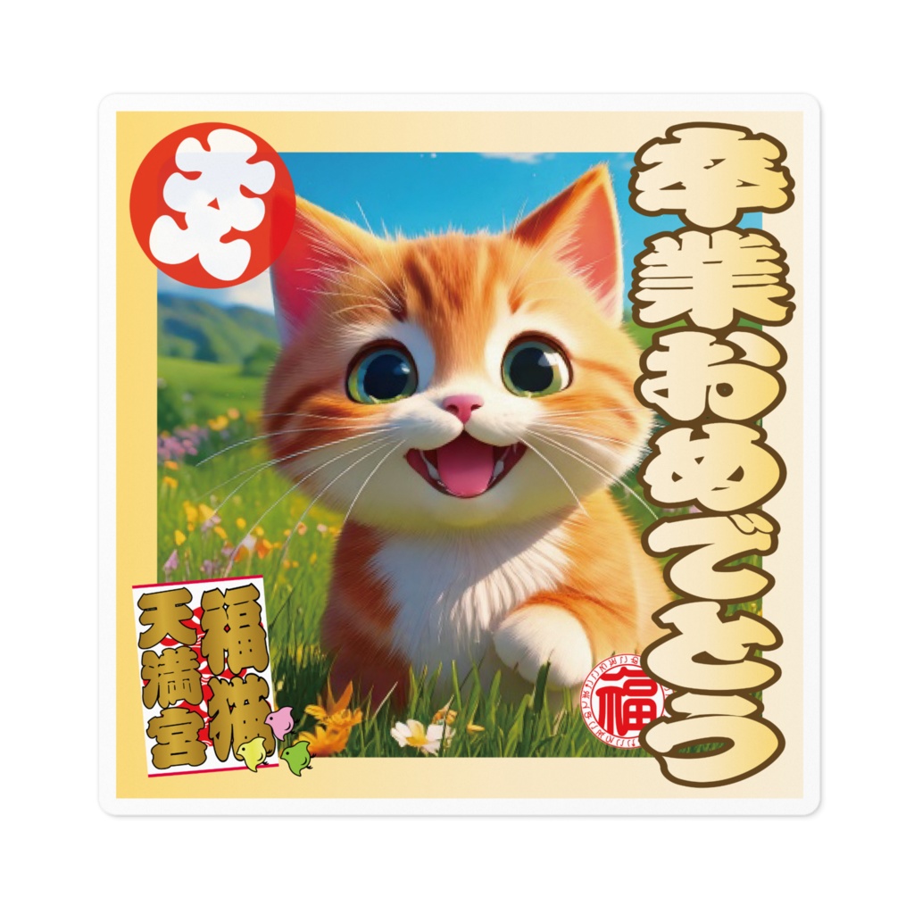 なるわん座招福ステッカー卒業おめでとう（猫）８