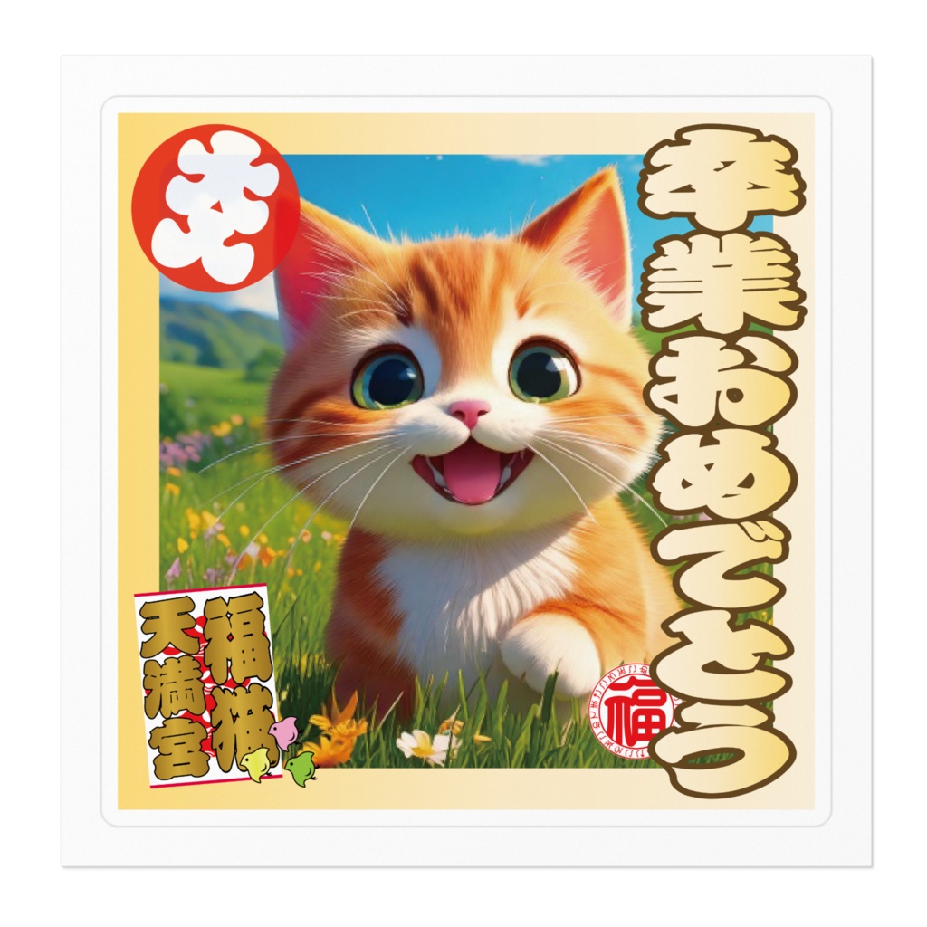 なるわん座招福ステッカー卒業おめでとう(猫)8