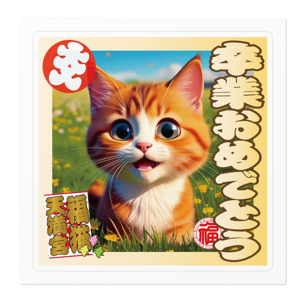 なるわん座招福ステッカー卒業おめでとう(猫)7