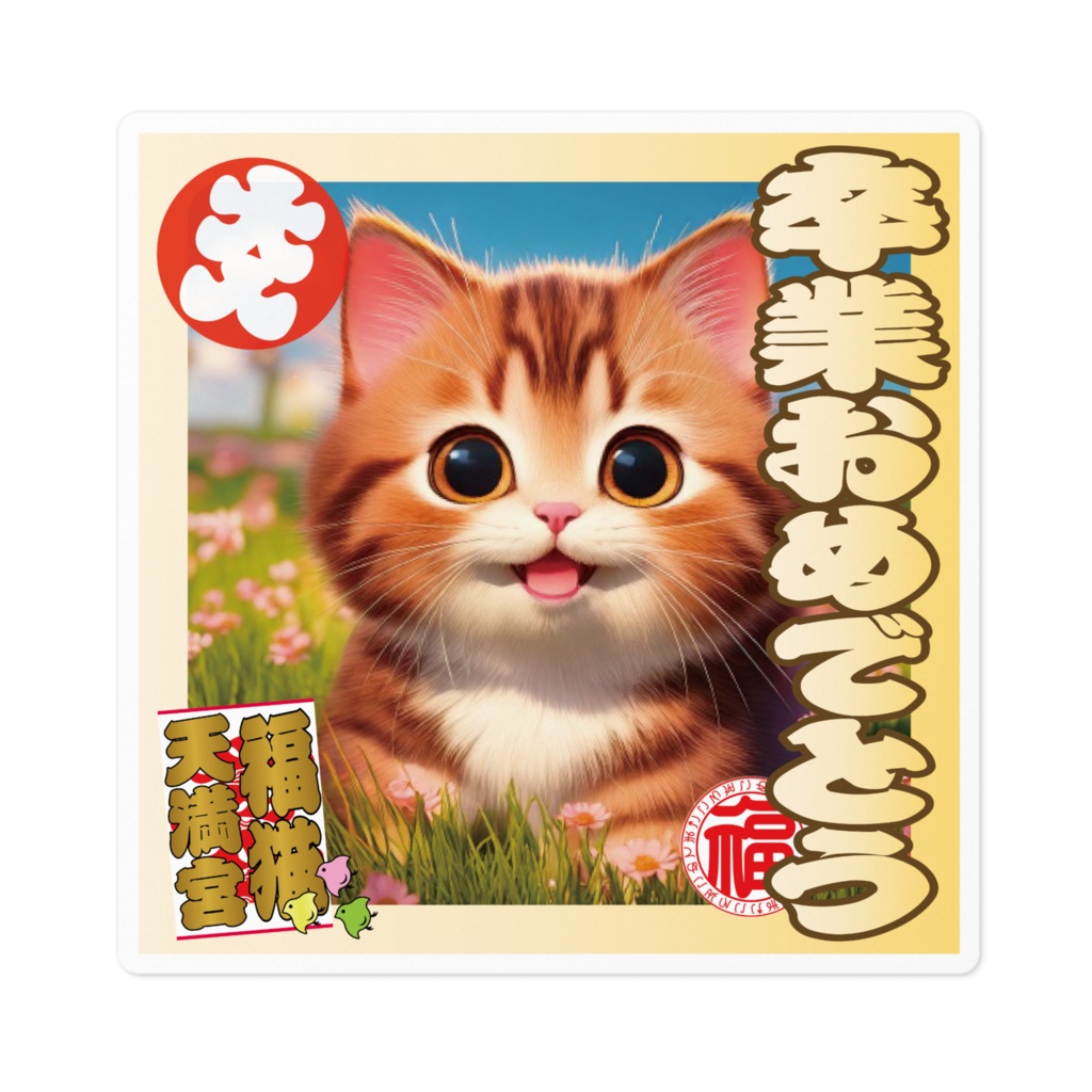 なるわん座招福ステッカー卒業おめでとう(猫)6