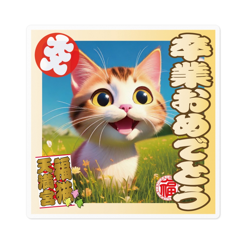 なるわん座招福ステッカー卒業おめでとう(猫)5