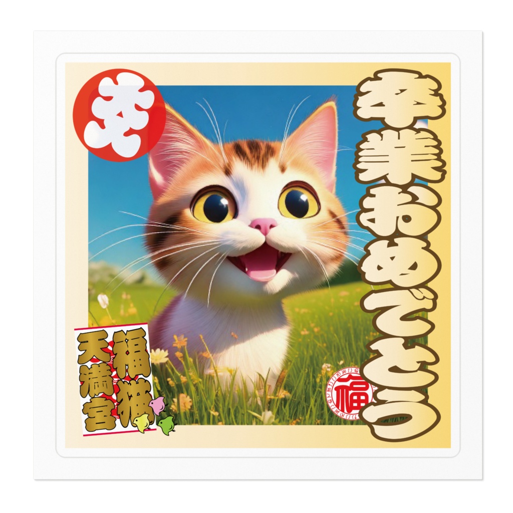 なるわん座招福ステッカー卒業おめでとう(猫)5