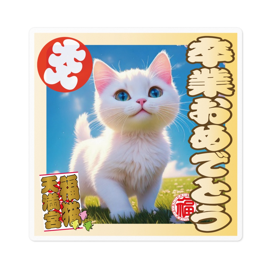 なるわん座招福ステッカー卒業おめでとう（猫）４