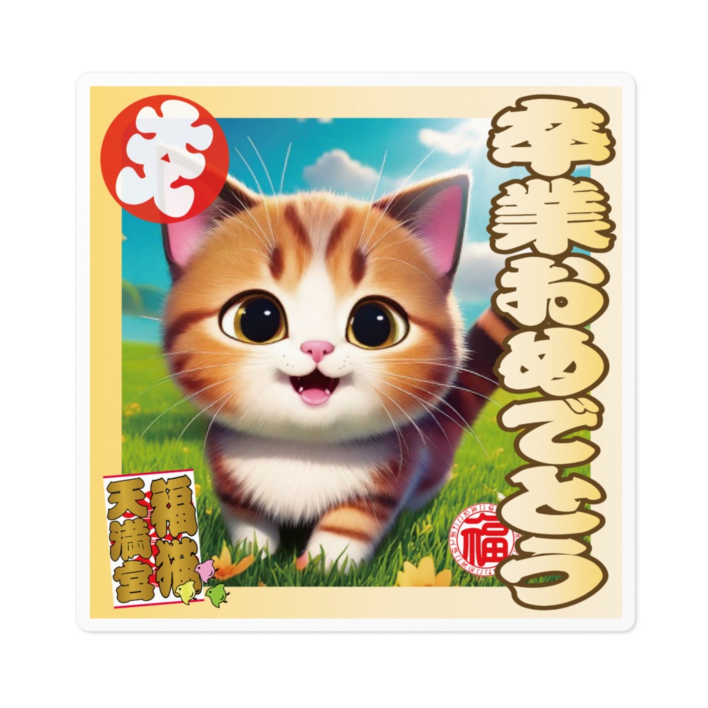 なるわん座招福ステッカー卒業おめでとう(猫)3