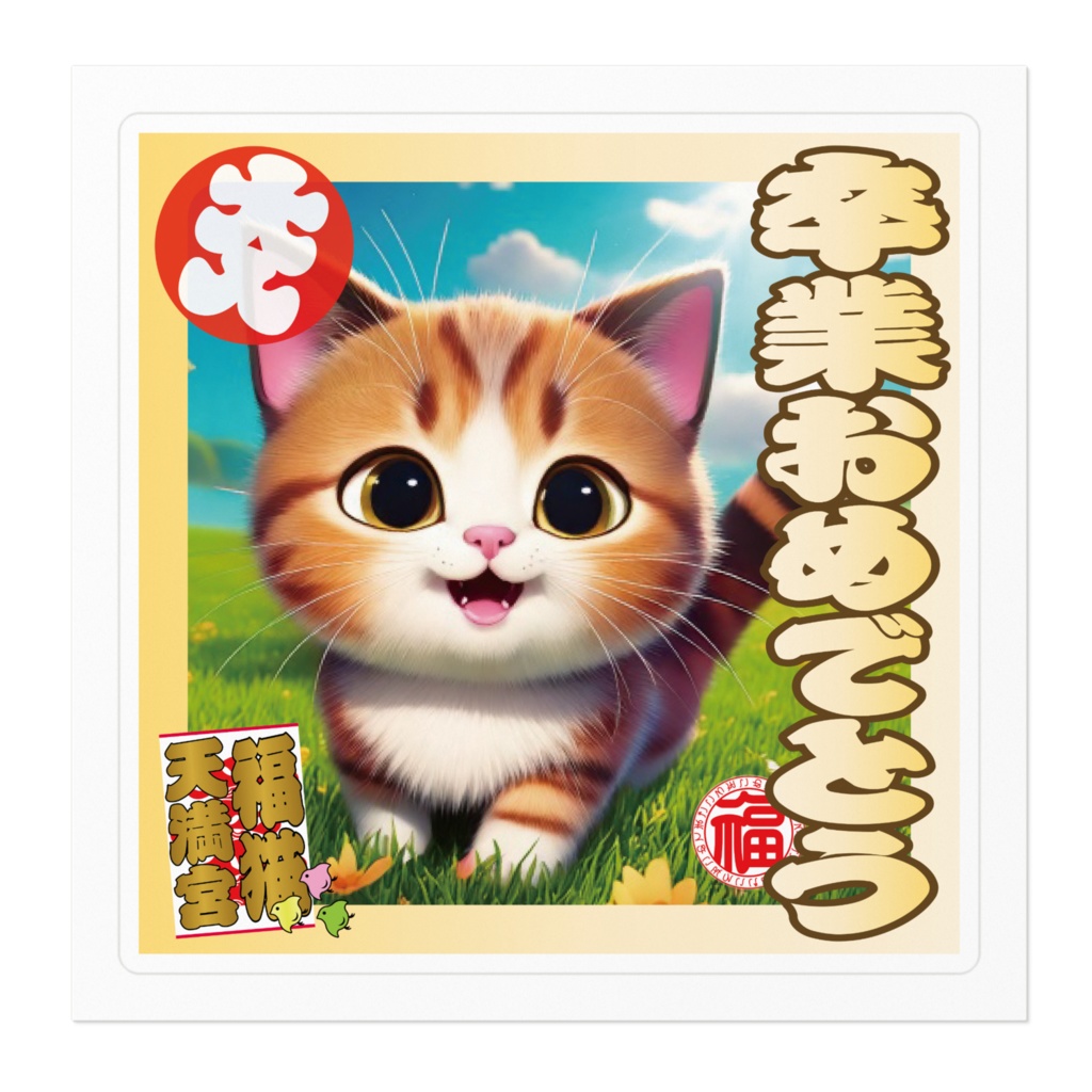 なるわん座招福ステッカー卒業おめでとう(猫)3