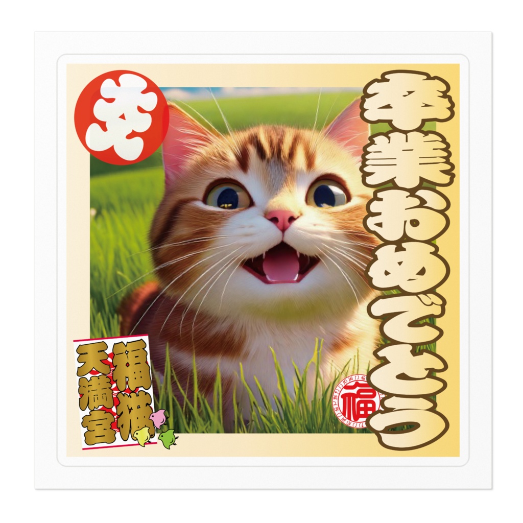 なるわん座招福ステッカー卒業おめでとう(猫)2