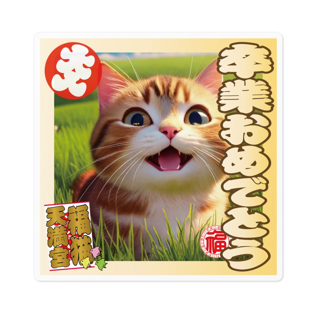 なるわん座招福ステッカー卒業おめでとう(猫)2