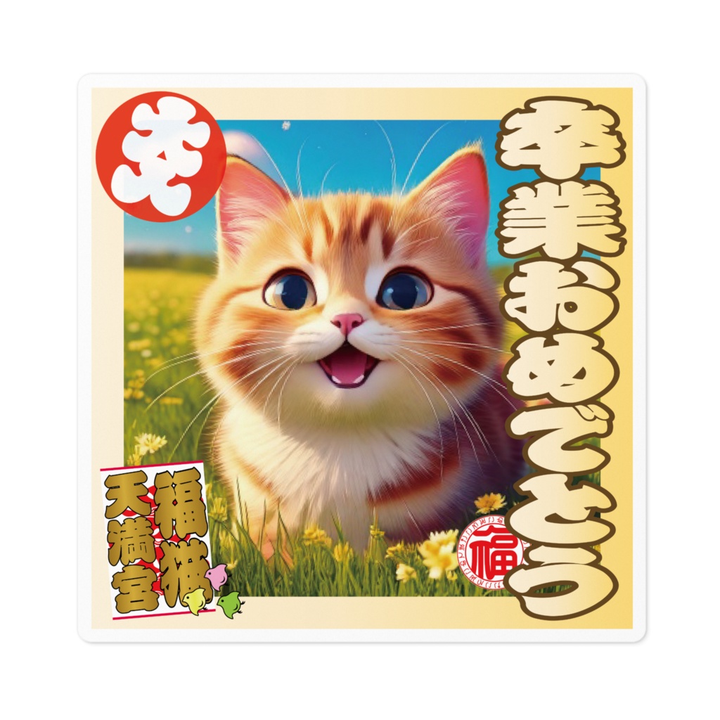 なるわん座招福ステッカー卒業おめでとう(猫)1
