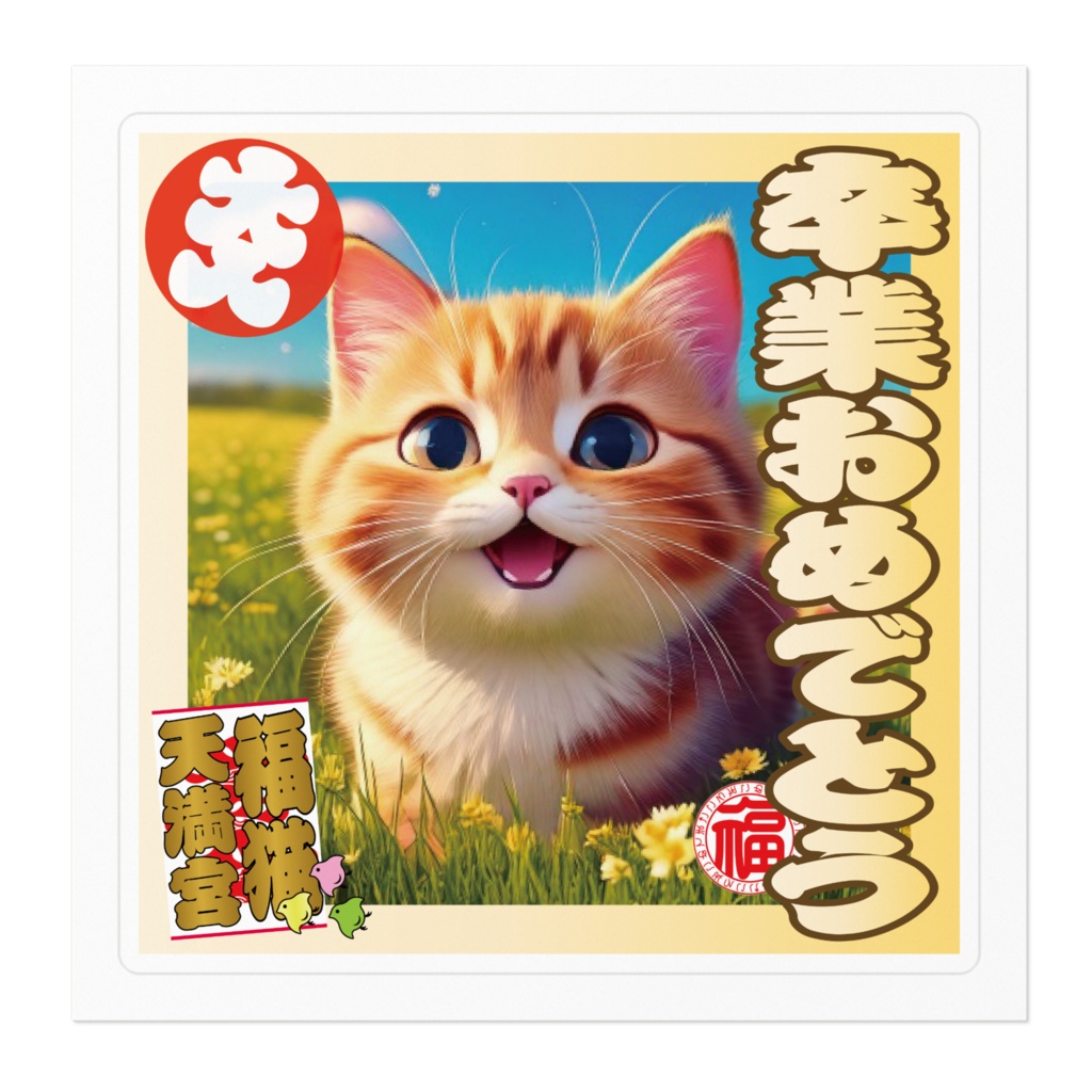 なるわん座招福ステッカー卒業おめでとう(猫)1