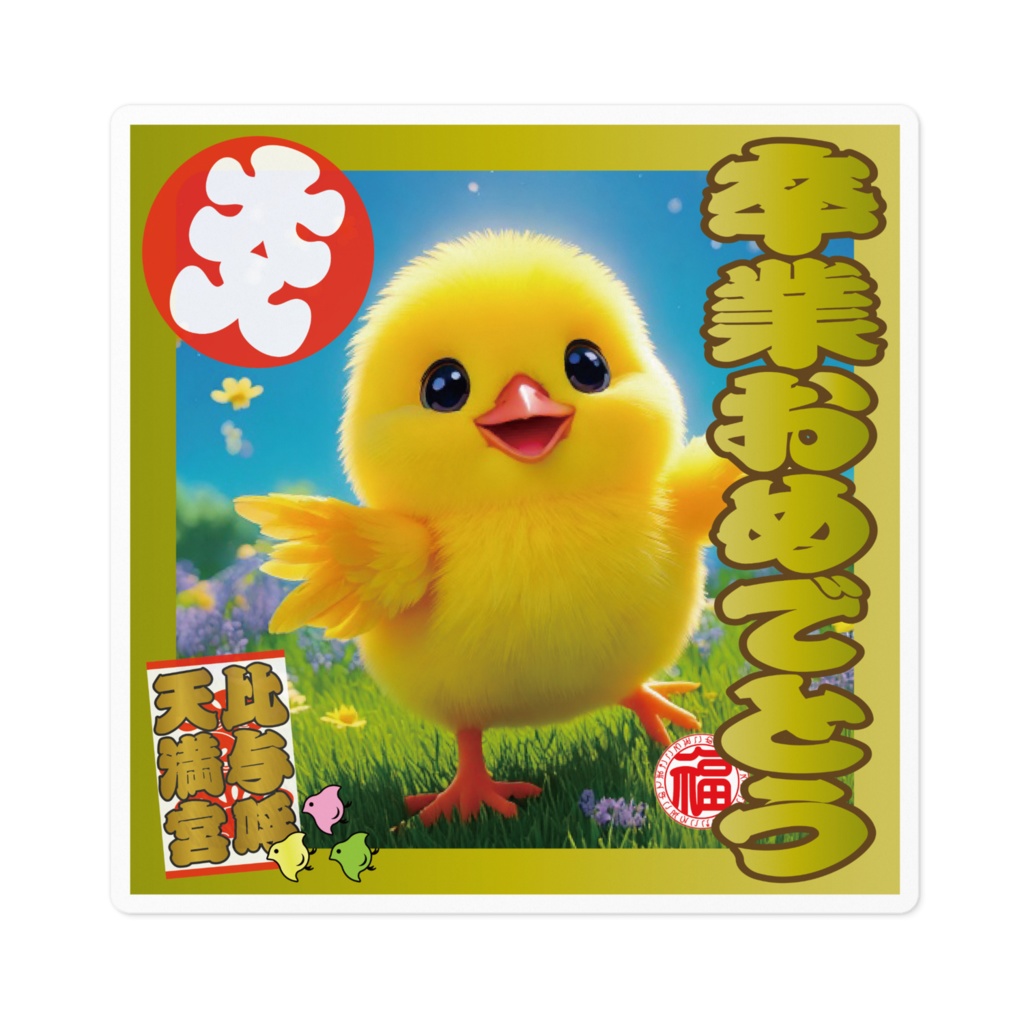 なるわん座招福ステッカー卒業おめでとう（ひよこ）７
