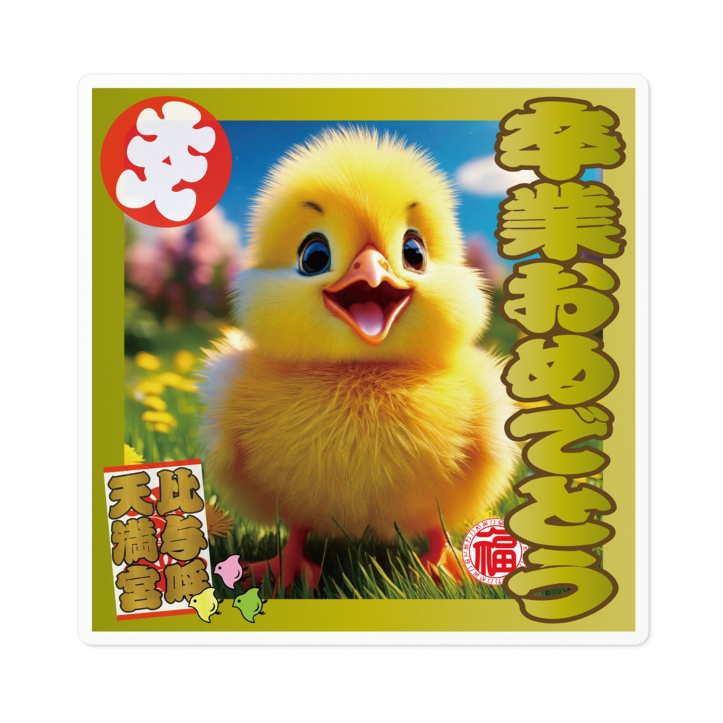 なるわん座招福ステッカー卒業おめでとう(ひよこ)2