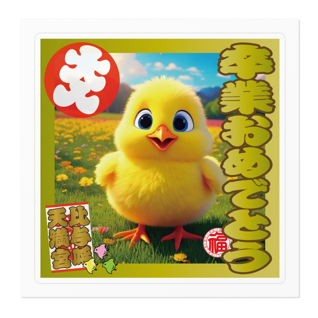 なるわん座招福ステッカー卒業おめでとう(ひよこ)1