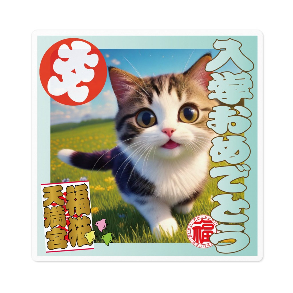 なるわん座招福ステッカー入学おめでとう(猫)9
