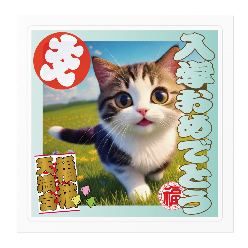 なるわん座招福ステッカー入学おめでとう(猫)9