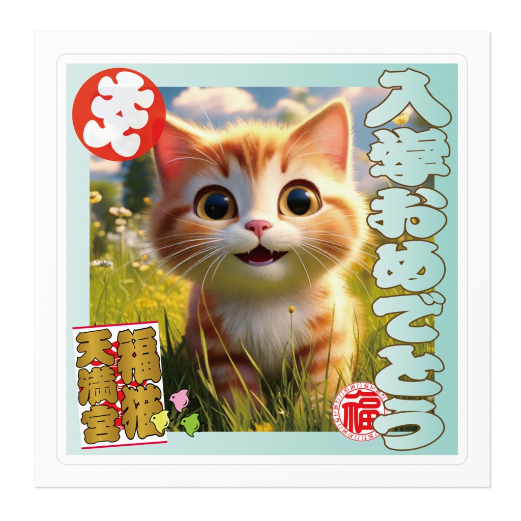 なるわん座招福ステッカー入学おめでとう(猫)4