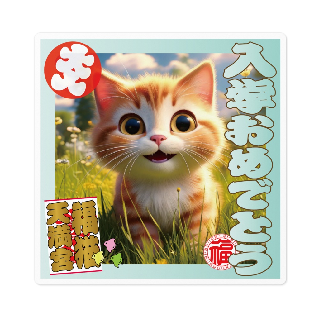 なるわん座招福ステッカー入学おめでとう(猫)4
