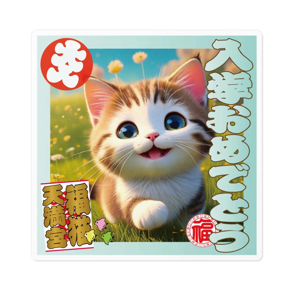 なるわん座招福ステッカー入学おめでとう(猫)3