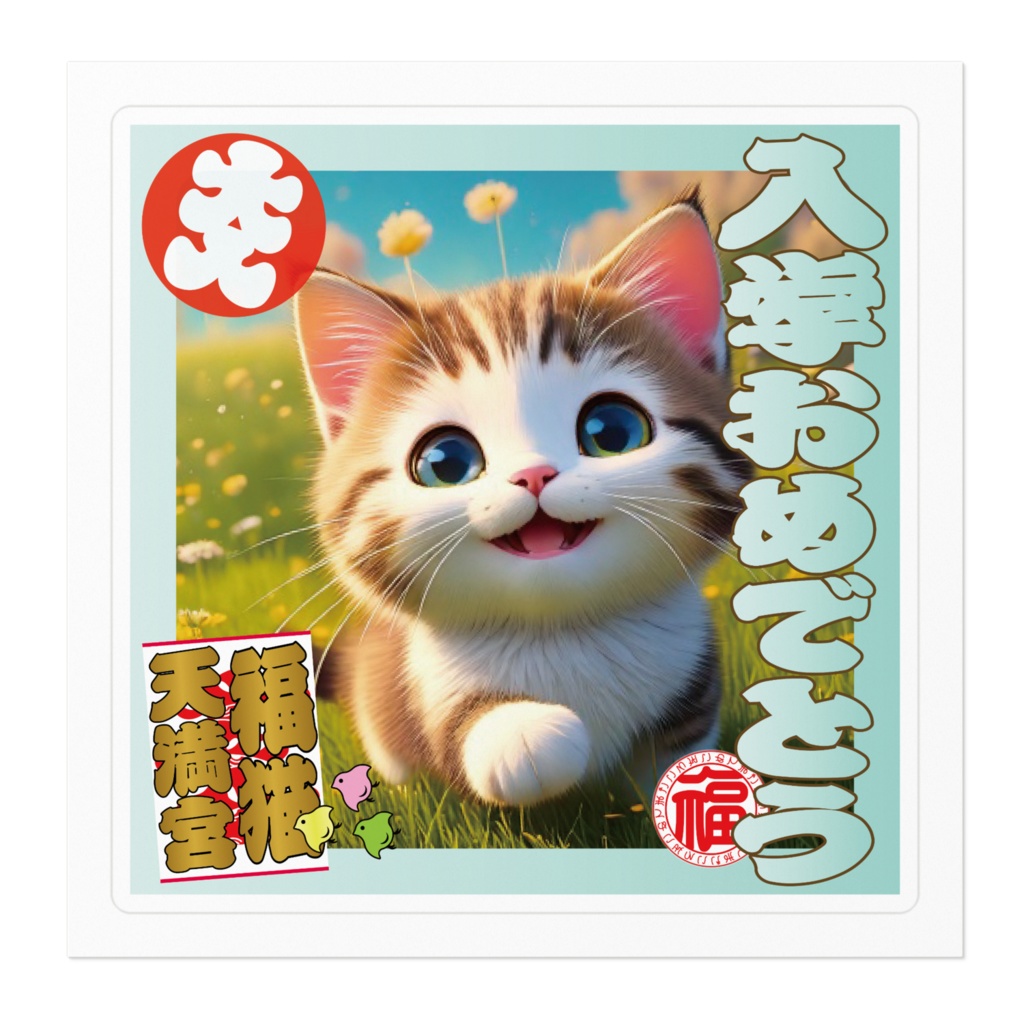 なるわん座招福ステッカー入学おめでとう(猫)3