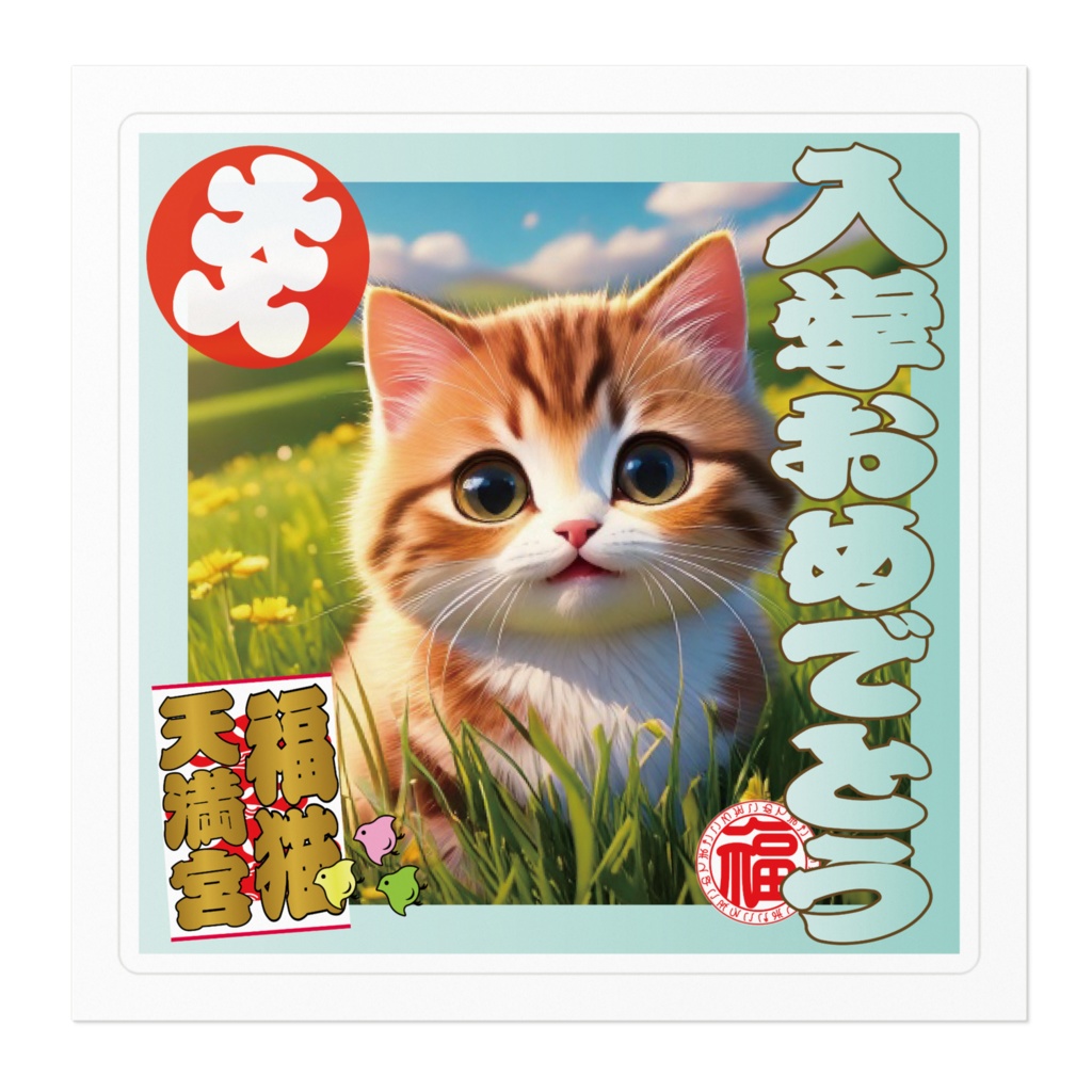 なるわん座招福ステッカー入学おめでとう(猫)1
