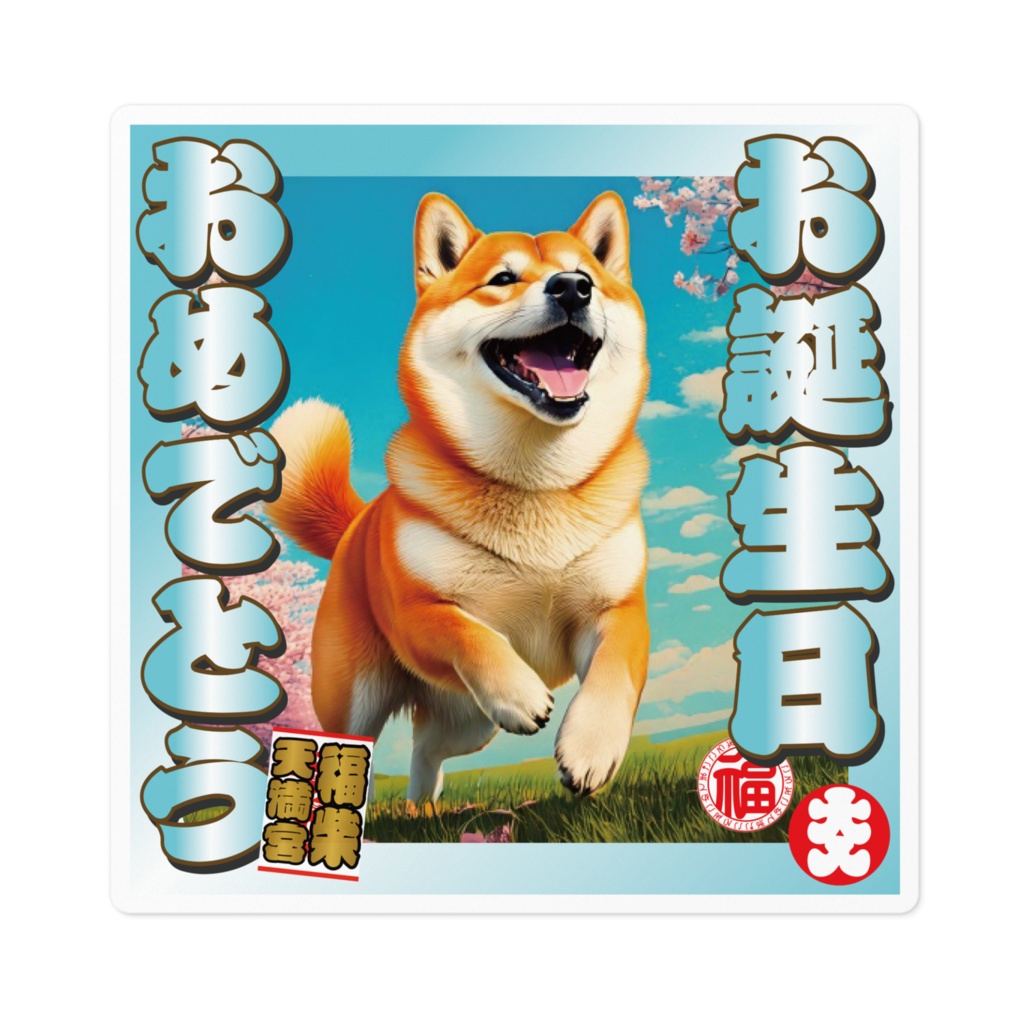なるわん座招福ステッカー・お誕生日おめでとう（柴犬）その７