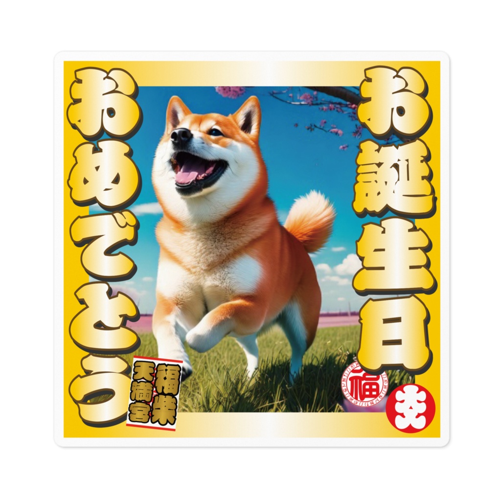 なるわん座招福ステッカー・お誕生日おめでとう（柴犬）その４