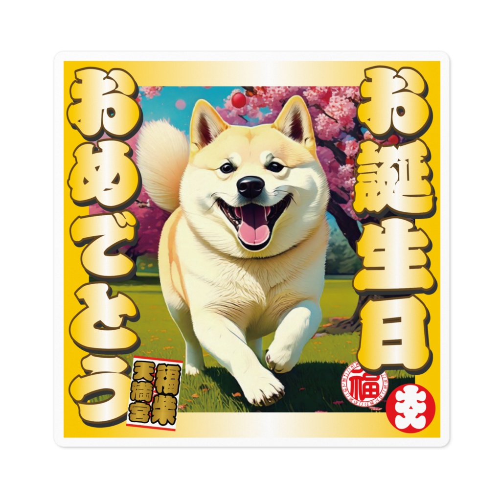 なるわん座招福ステッカー・お誕生日おめでとう（柴犬）その３