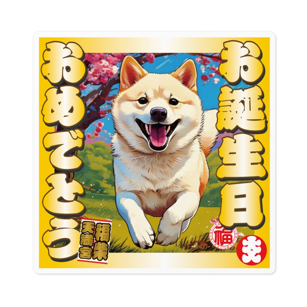 なるわん座招福ステッカー・お誕生日おめでとう（柴犬）その２